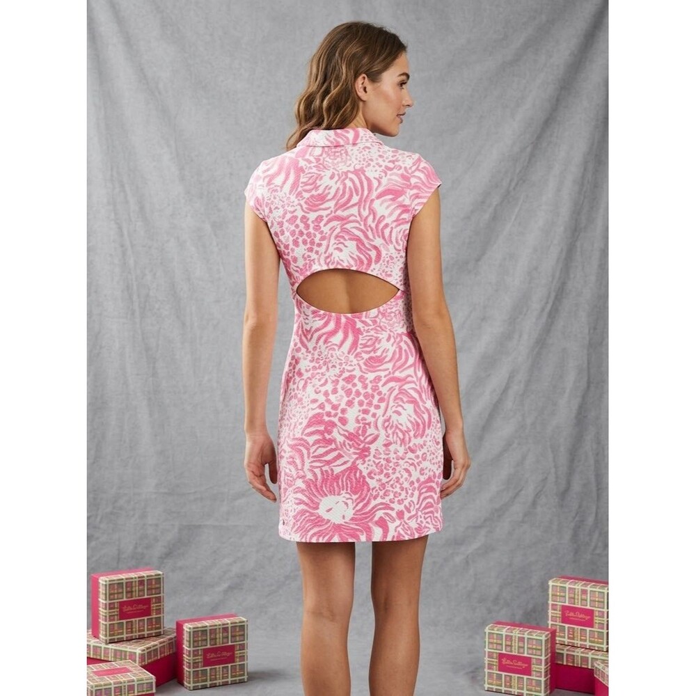 Lilly Pulitzer Rayna Cut Out Polo Dress Pink Zebra Floral Print Small